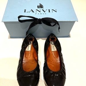 Lanvin chocolate brown patent leather ballet flats size 37